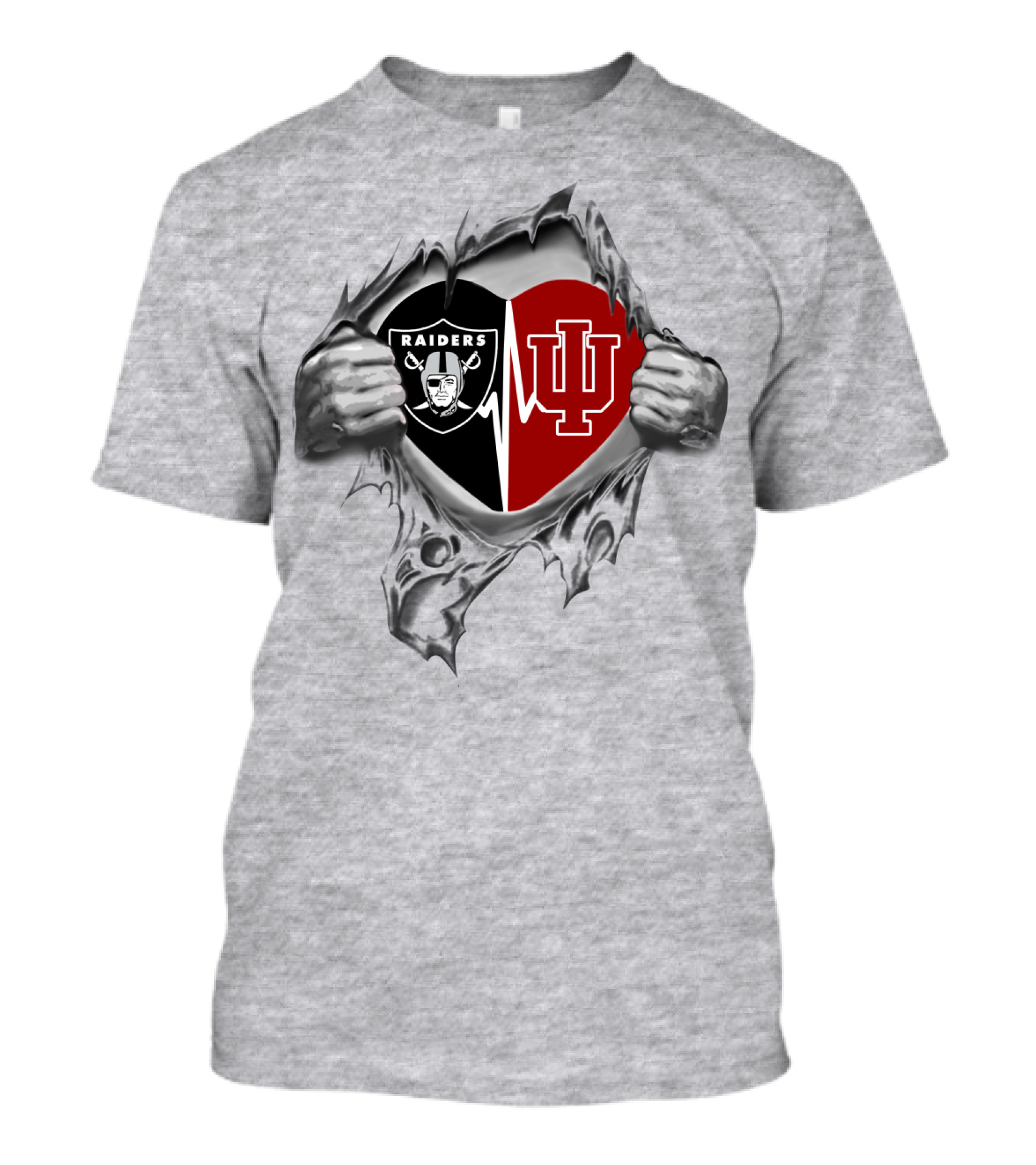 Raiders Hoosiers Heartbeat Fusion With Raider And IU T-Shirt
