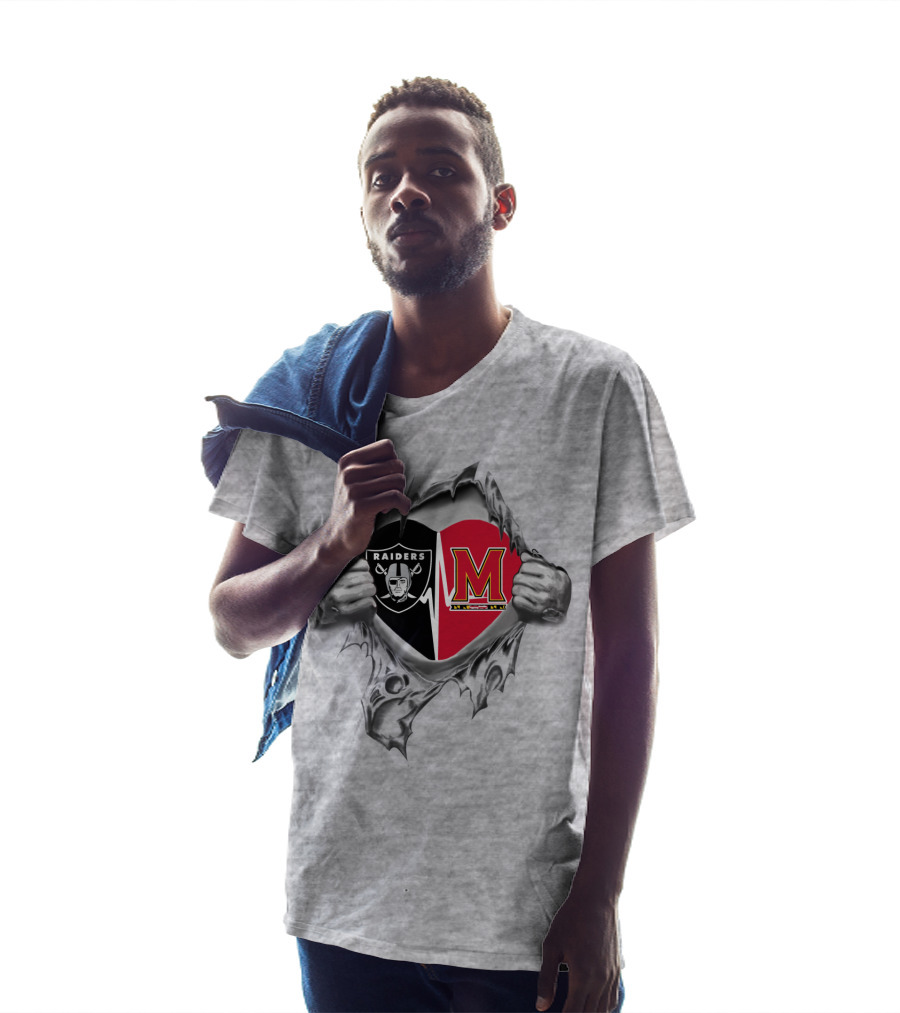 Raiders Maryland Heart Logo Dual Allegiance Nfl College Crossover T-Shirt