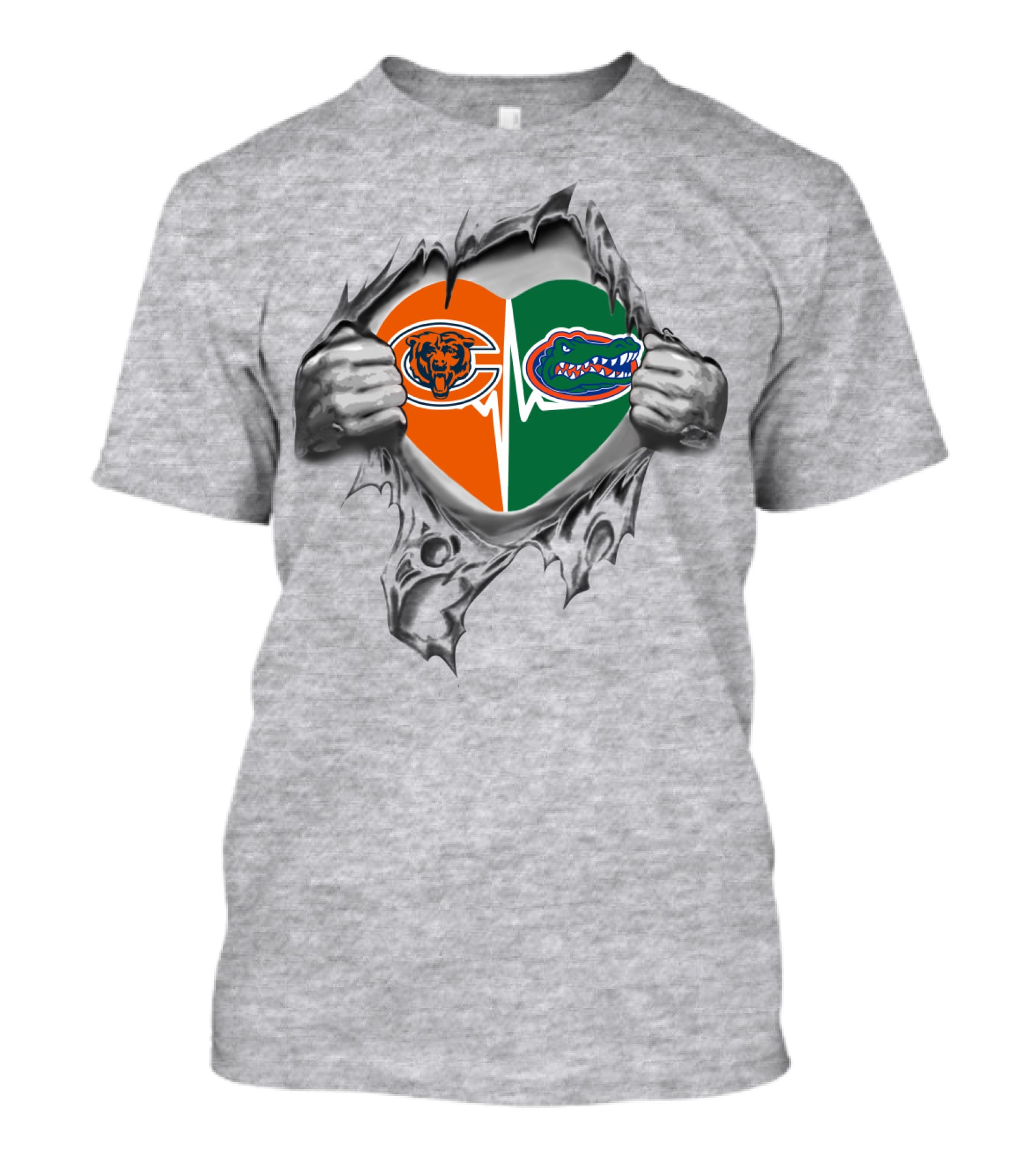 Chicago Bears And Florida Gators Heart Split With Chicago And Florida Logos T-Shirt