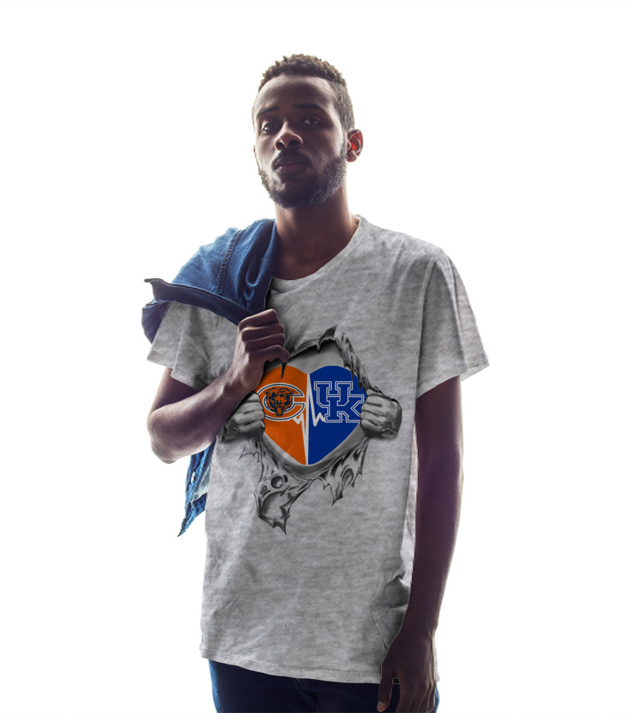 Bears Kentucky Crossover Heart Design With Chicago Bears And University Of Kentucky T-Shirt
