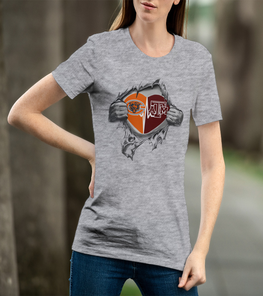 Chicago Bears Texas A&M Aggies Heart Emblem T-Shirt