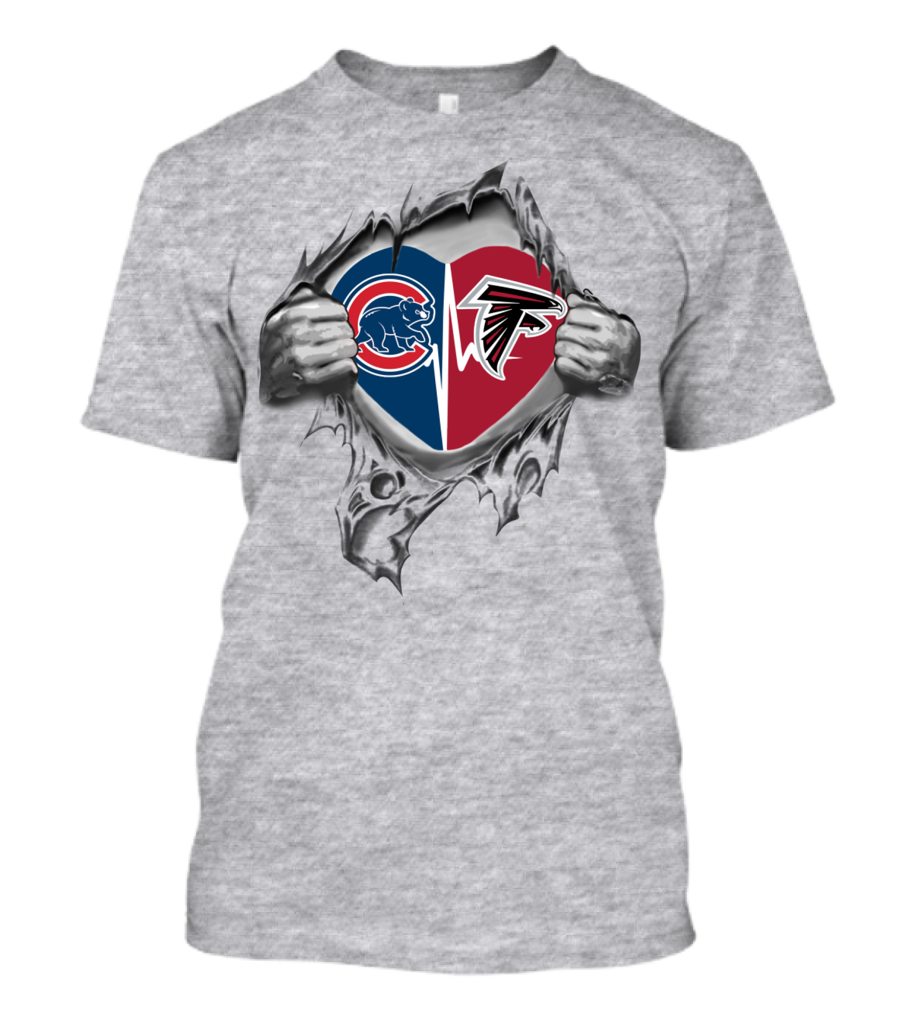 Cubs Falcons Heart Torn Open Dual Logo Fans United T-Shirt