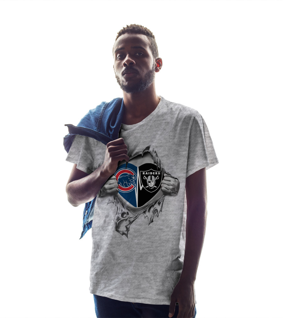 Cubs Raiders Heart Logo Tear T-Shirt