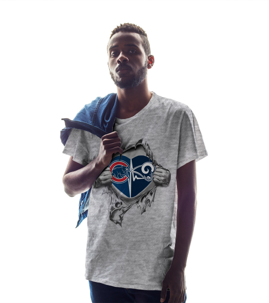 Cubs Rams Heart Logos Torn Hands With Chicago Cubs St. Louis Rams T-Shirt