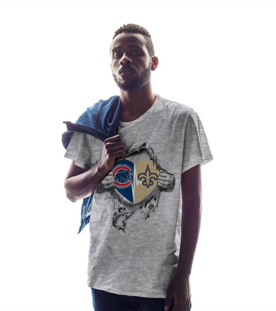 Cubs And Saints Love Revealed In Heart-Shaped Logo Split T-Shirt