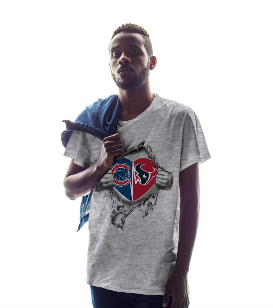 Cubs Texans Heart Chicago Cubs Houston Texans Logos United T-Shirt