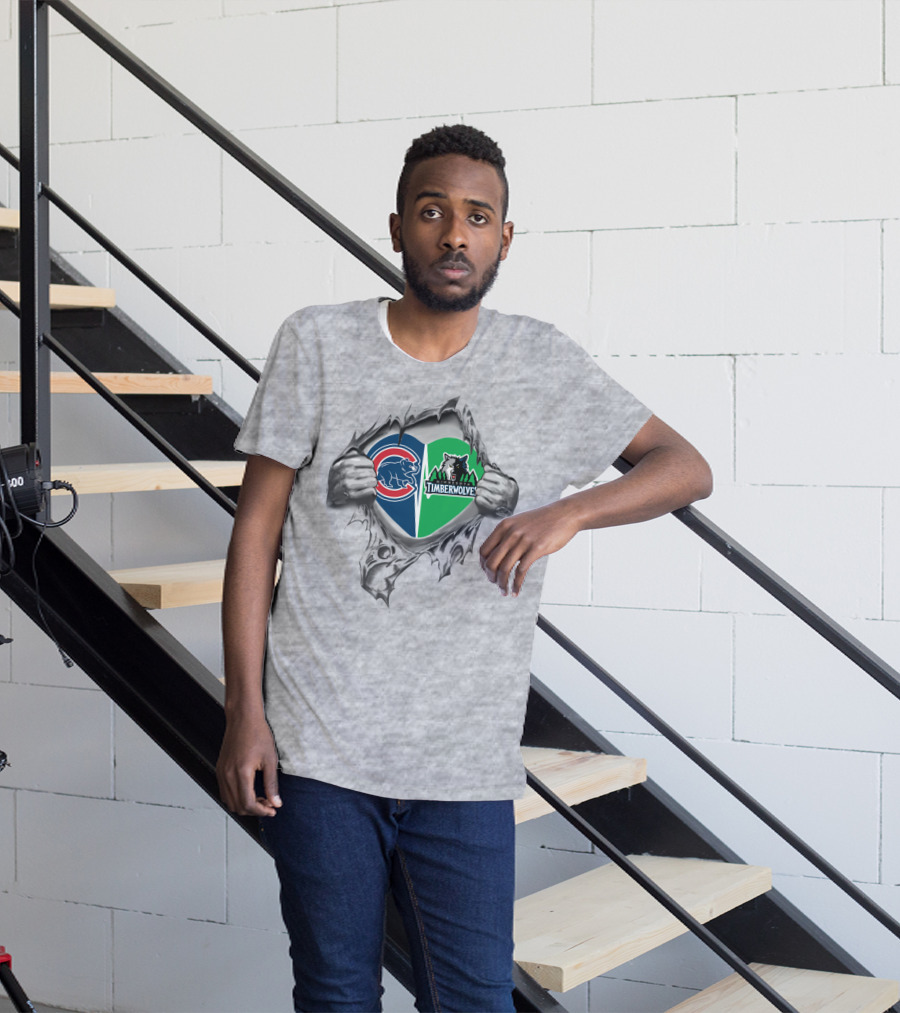 Cubs Timberwolves Logo Torn Heart T-Shirt