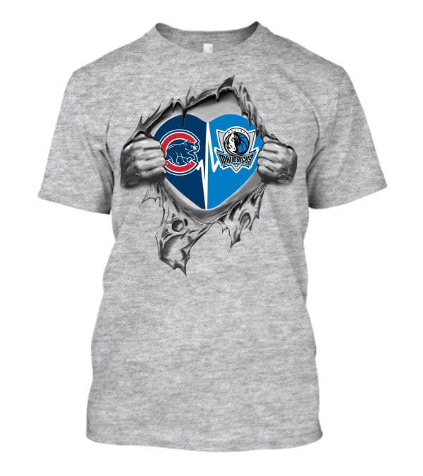 Cubs Mavericks It's In My Heart Sports Fusion Logos Inside Torn T-Shirt