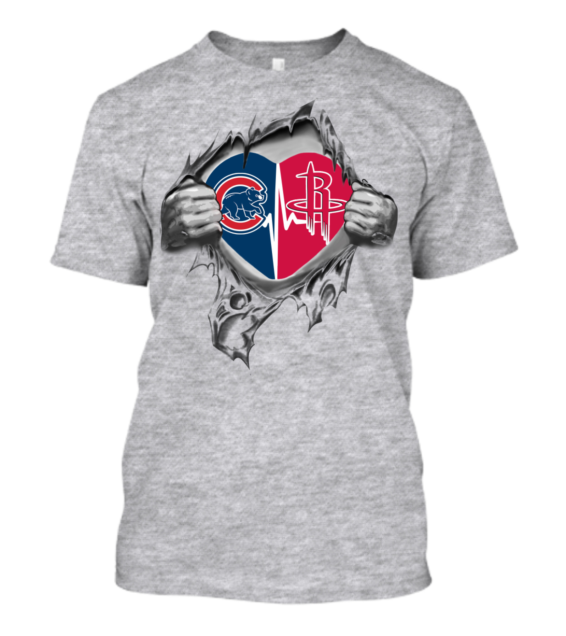 Cubs Rockets Logo Heartbeat Torn Fabric Effect T-Shirt