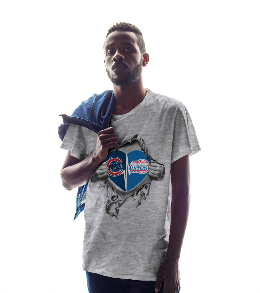 Cubs Los Angeles Clippers Heart Tearing Through T-Shirt