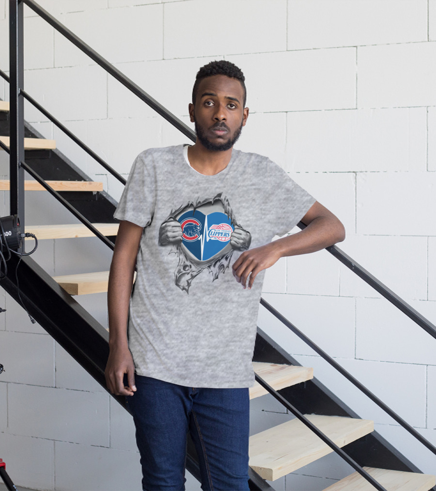 Cubs Los Angeles Clippers Heart Tearing Through T-Shirt