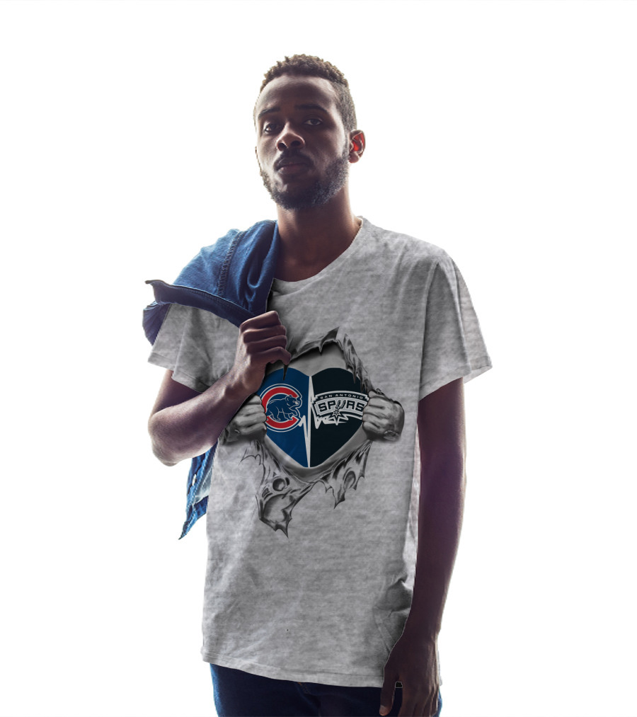 Cubs Spurs Heart Design Featuring Chicago Cubs And San Antonio Spurs T-Shirt
