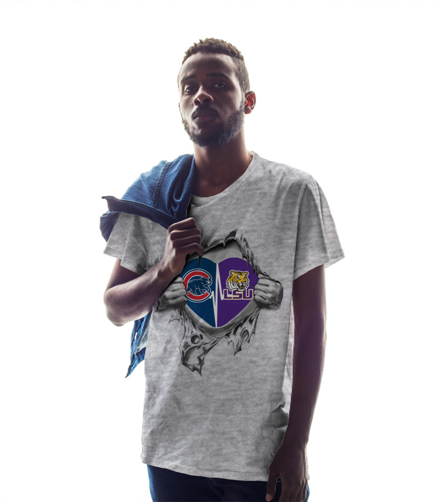 Cubs LSU Tigers Heart Design With Torn Background T-Shirt