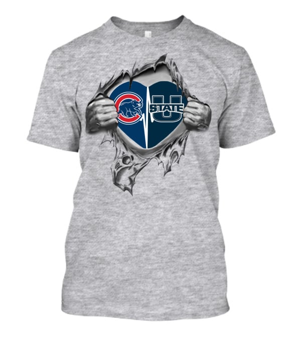 Cubs Utah State Heart Logo Split Torn Effect T-Shirt