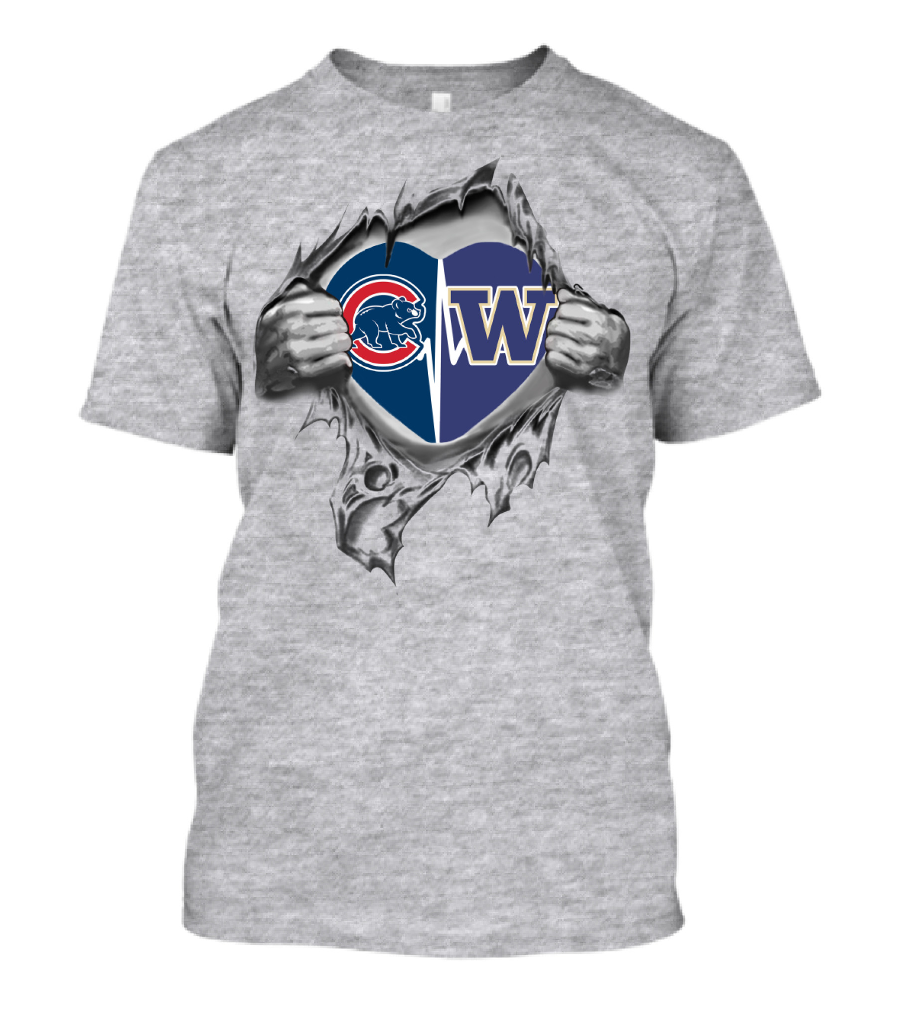 Cubs And Washington Huskies Heart Torn Reveal T-Shirt