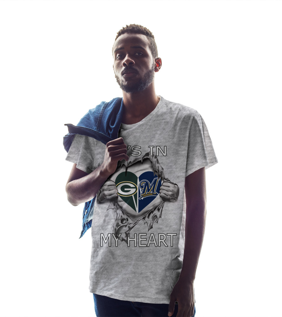 Packers Brewers Logo In Torn Heart It's In My Heart T-Shirt