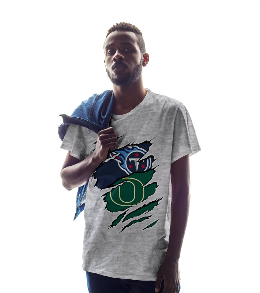 Tennessee Titans And Oregon Ducks Ripped Logo Claw Marks T-Shirt