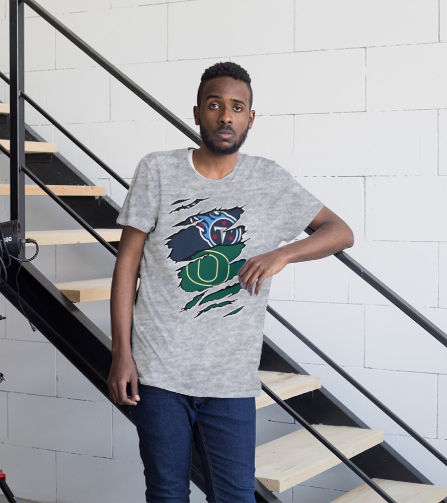 Tennessee Titans And Oregon Ducks Ripped Logo Claw Marks T-Shirt