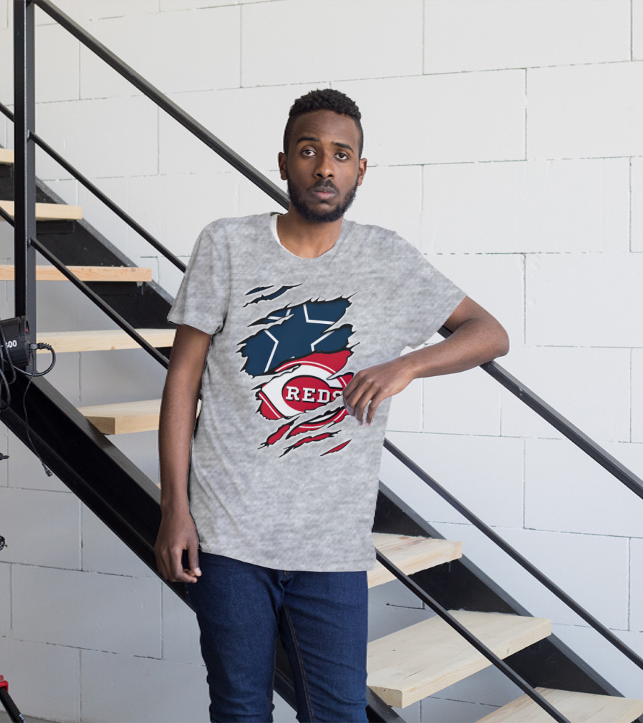 Cowboys Star Reds Logo Ripped T-Shirt