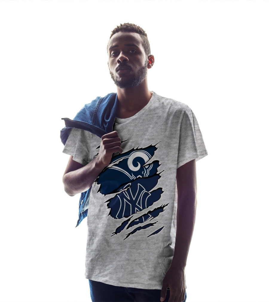 Rams Yankees Logo Fusion Iconic Sports Collaboration T-Shirt