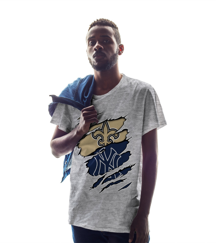 Fleur-De-Lis Saints And Yankees Ny Logo Mashup T-Shirt