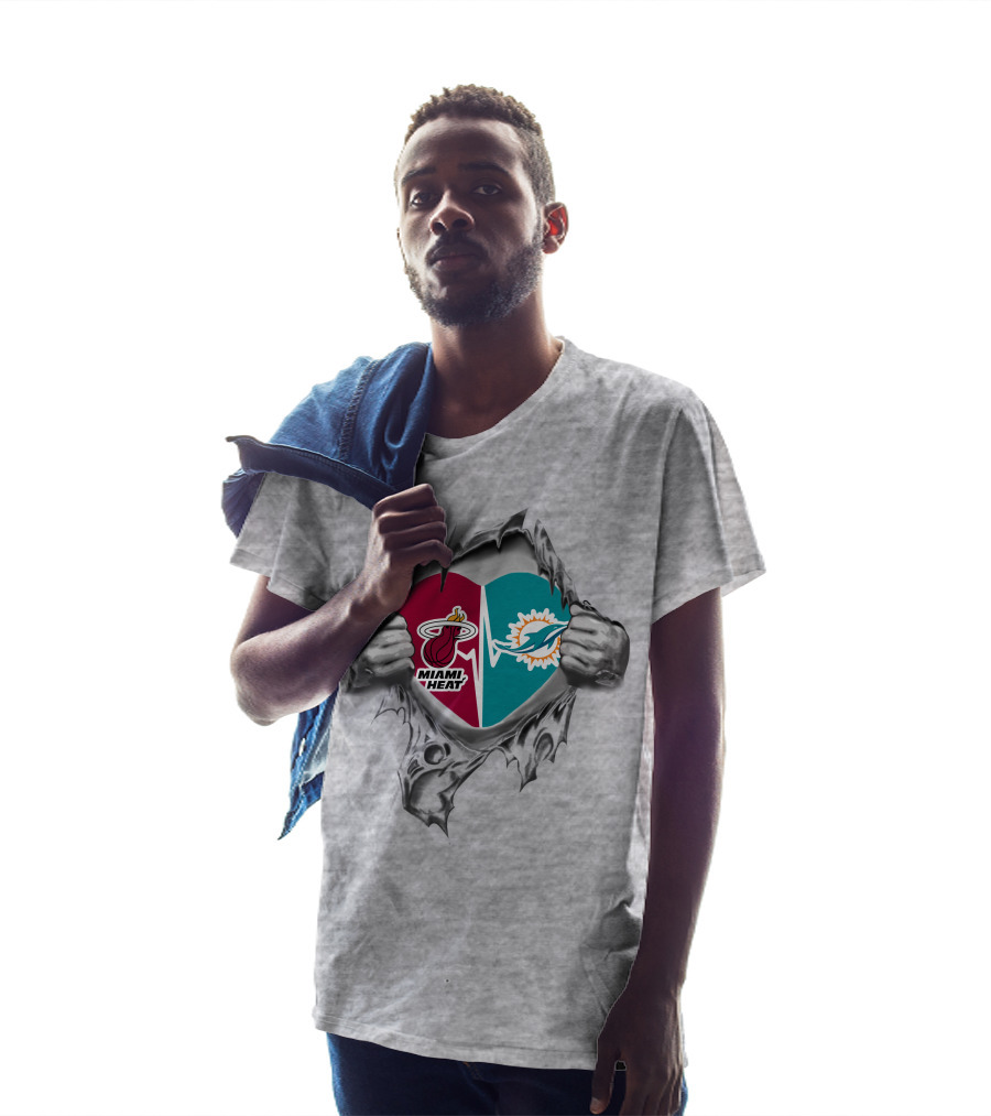 Miami Heat Dolphins Heart Logo Fusion T-Shirt