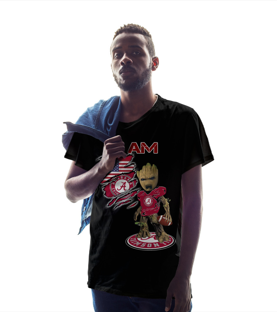 I Am Alabama Crimson Tide Baby Groot Usa Football Flag T-Shirt