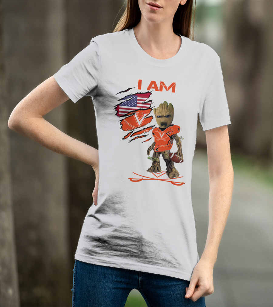 I Am Baby Groot Virginia Cavaliers Football Fan USA Flag T-Shirt
