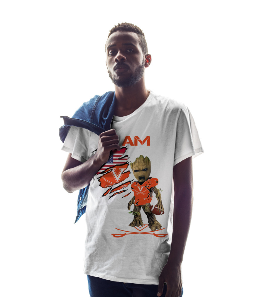 I Am Baby Groot Virginia Cavaliers Football Fan USA Flag T-Shirt