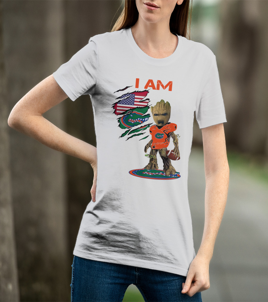 I Am Gators Baby Groot Football USA Flag T-Shirt