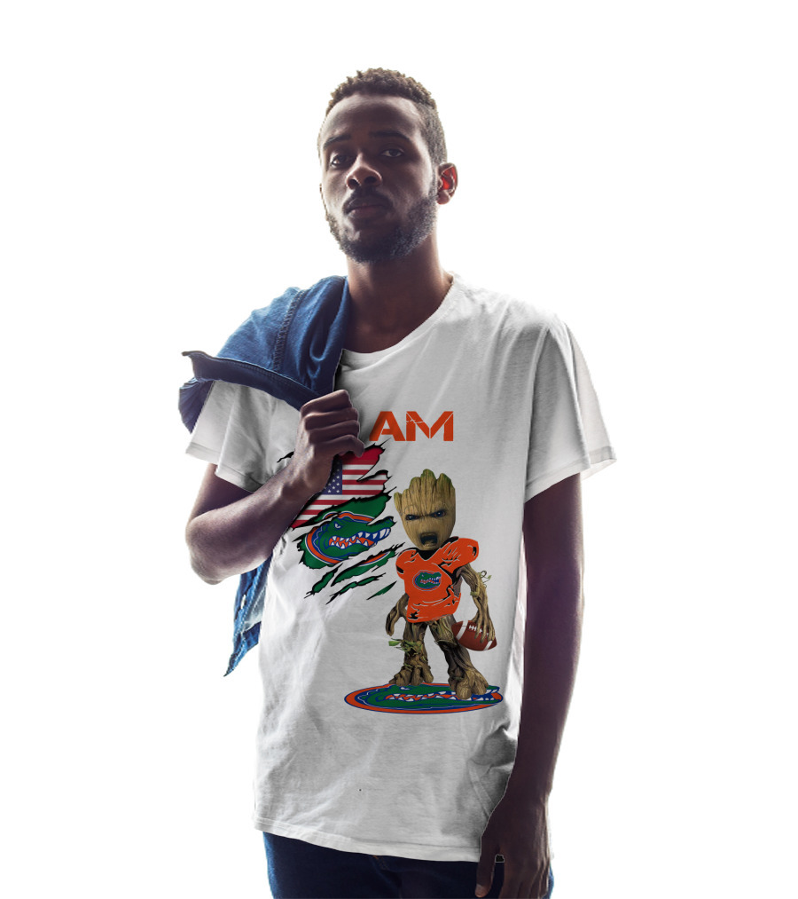 I Am Gators Baby Groot Football USA Flag T-Shirt