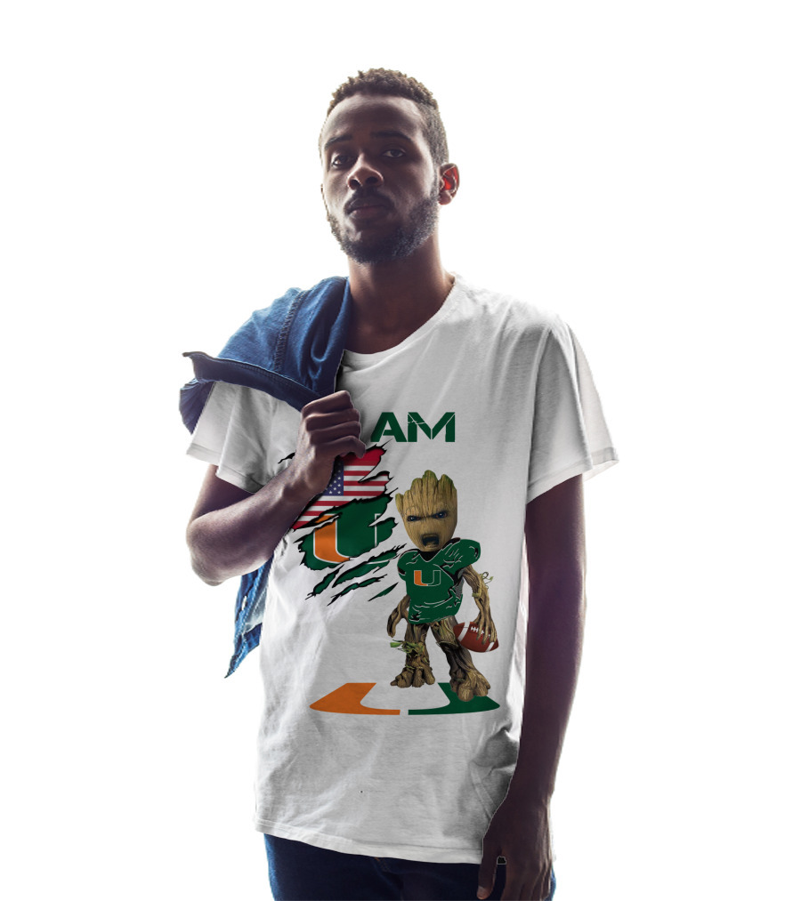 I AM Miami Hurricanes Baby Groot Football USA Flag T-Shirt