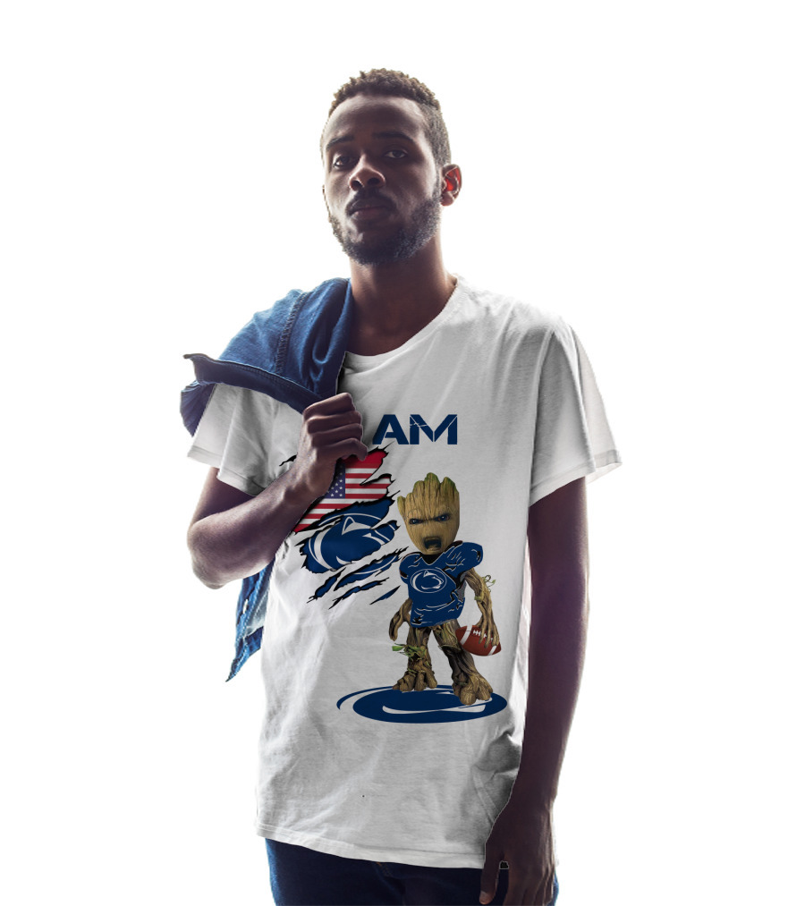 I AM Baby Groot Penn State Football American Flag T-Shirt