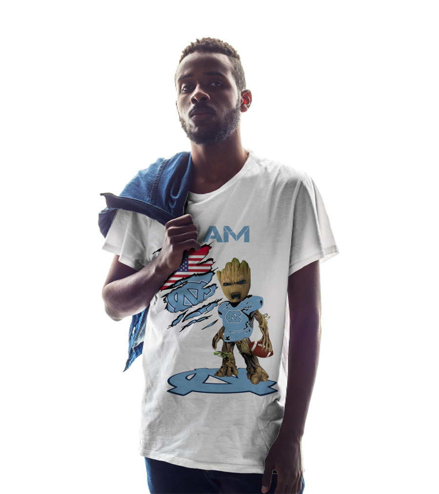 I Am Baby Groot Tarheels Football USA Flag T-Shirt