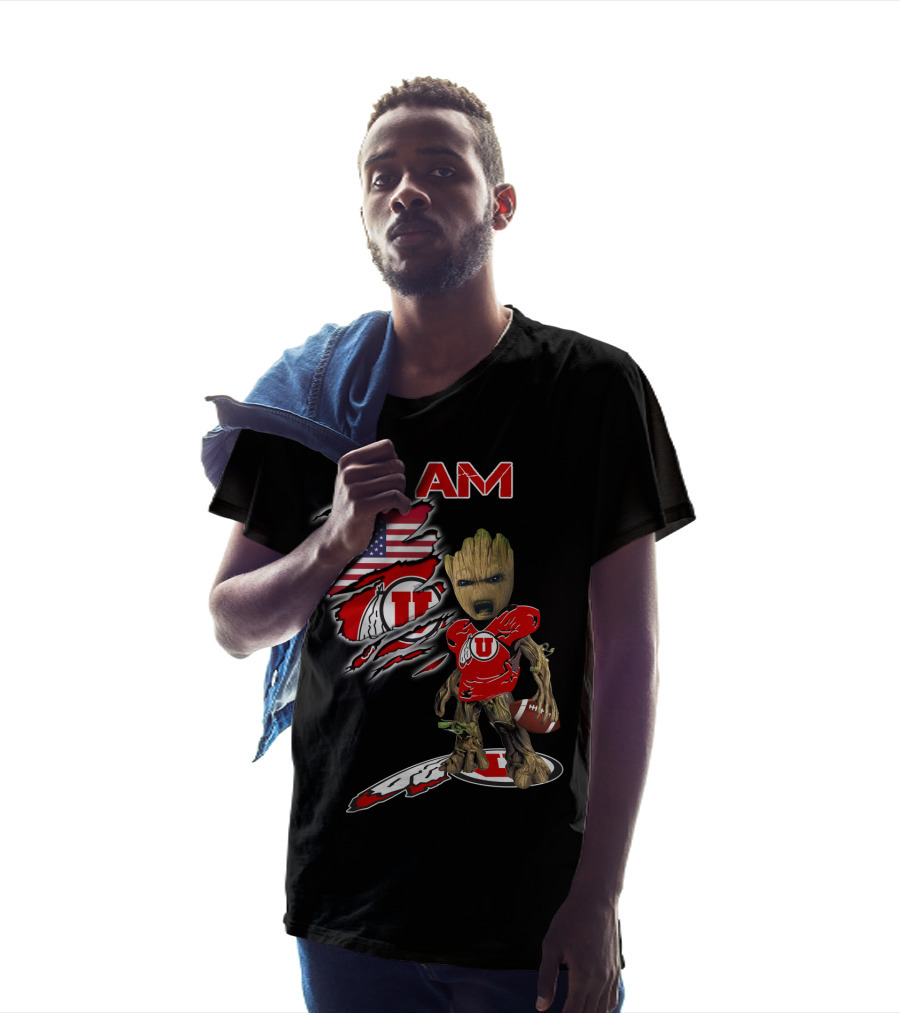 I AM Utes Baby Groot American Flag Football T-Shirt
