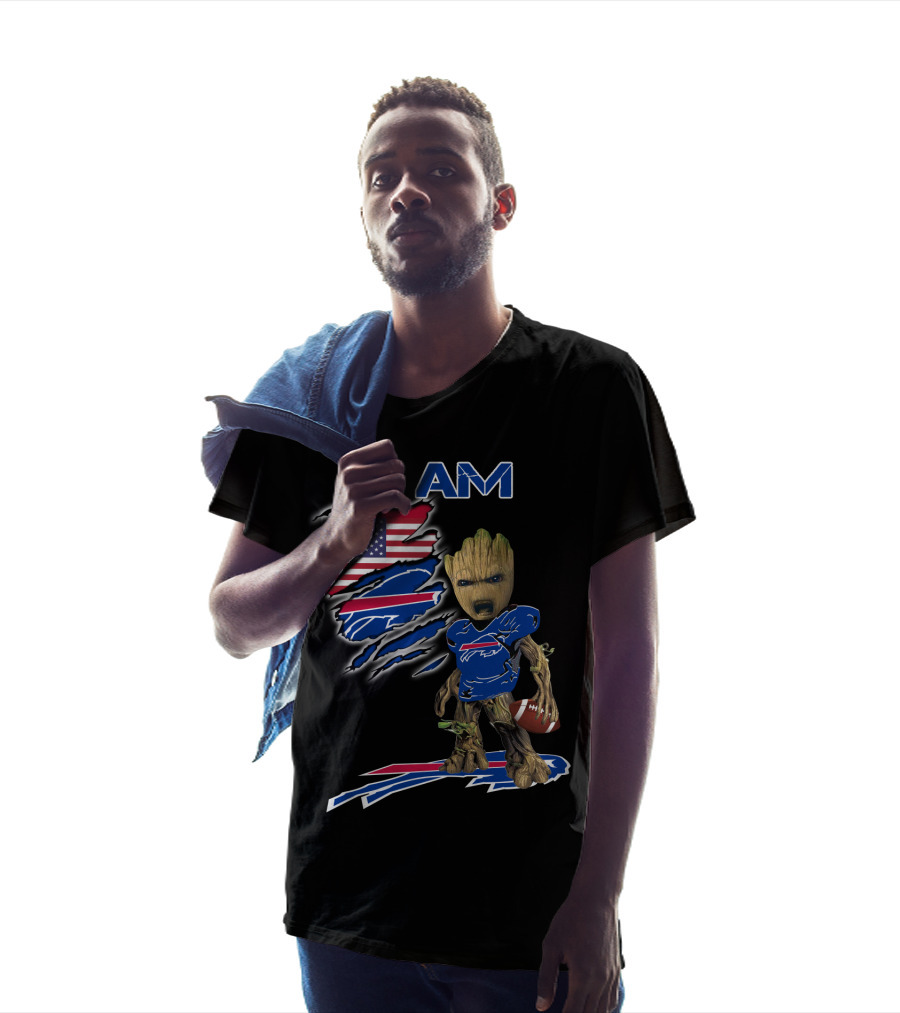 I Am Groot Buffalo Bills American Flag Football T-Shirt