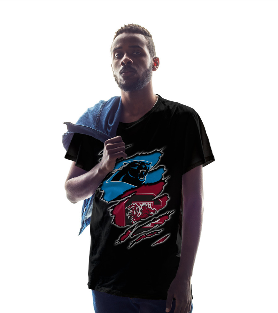 Carolina Panthers Gamecocks Logo Scratch Claw Marks T-Shirt