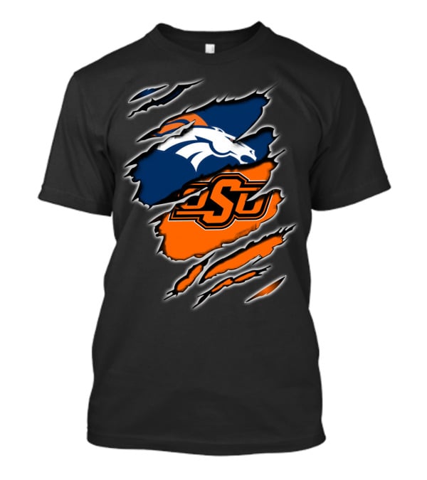 Denver Broncos Oklahoma State Osu Ripped Design Integration T-Shirt