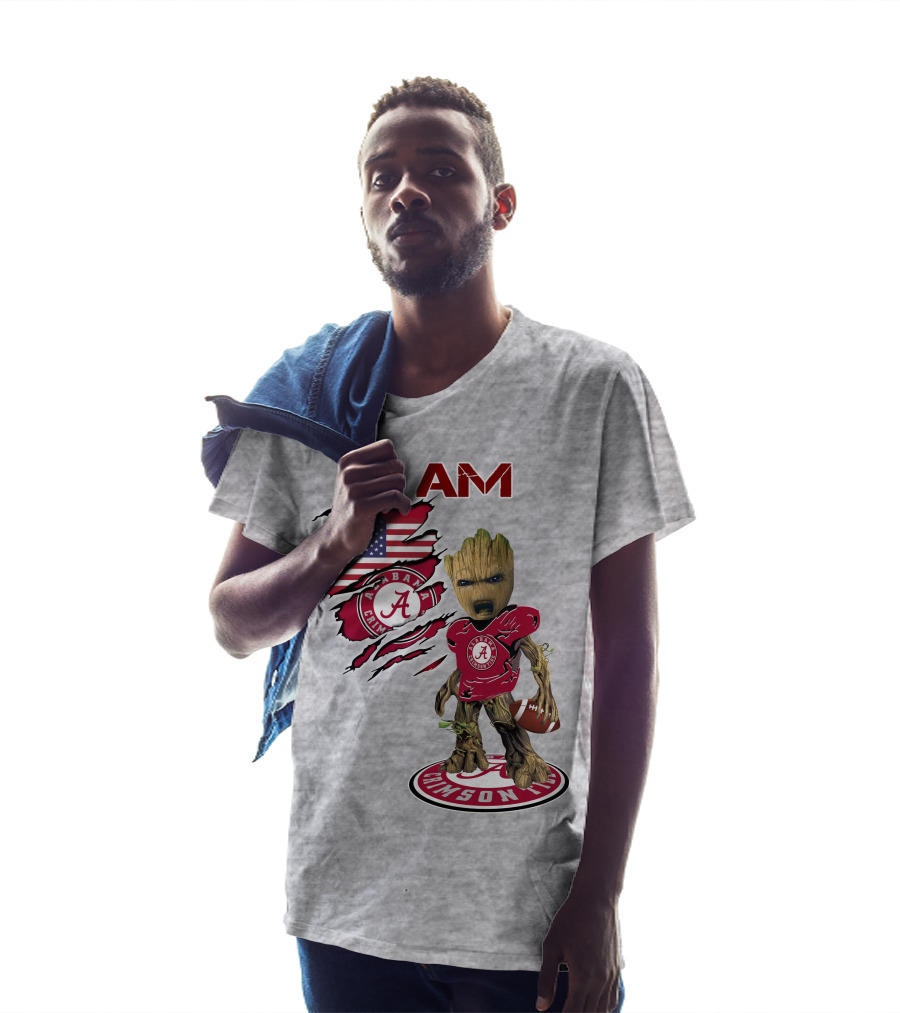 I Am Alabama Crimson Tide Baby Groot Football T-Shirt