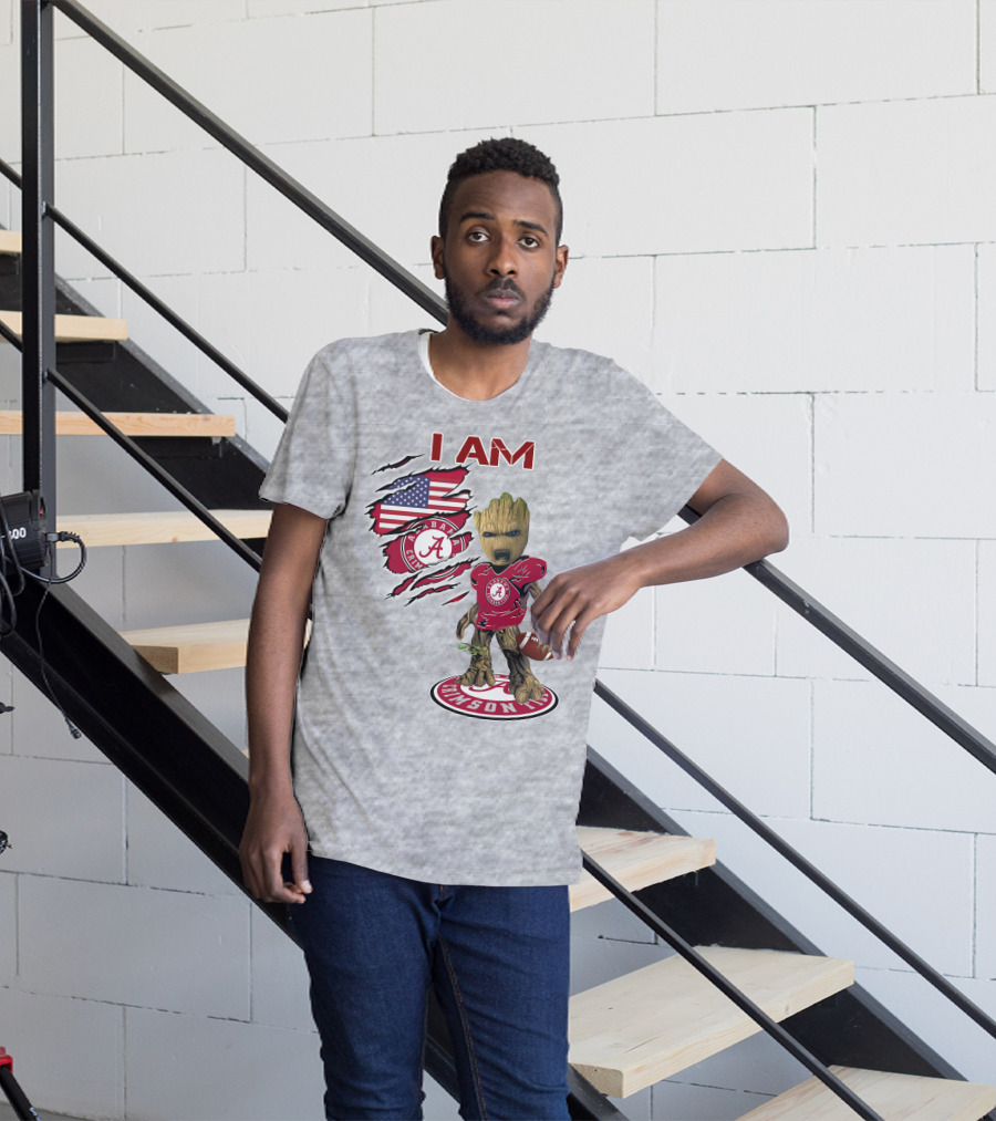 I Am Alabama Crimson Tide Baby Groot Football T-Shirt