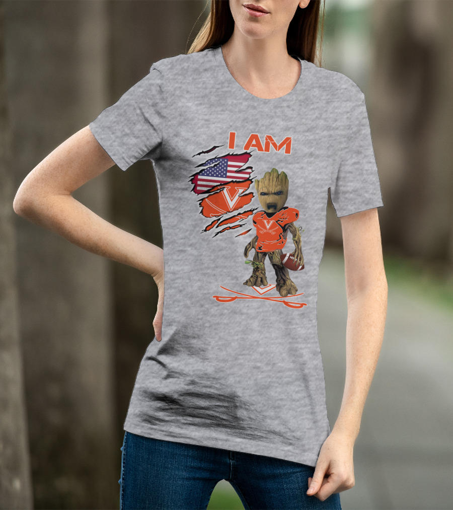 I AM Baby Groot Cavaliers Football USA Flag T-Shirt