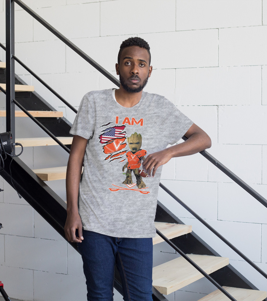I AM Baby Groot Cavaliers Football USA Flag T-Shirt