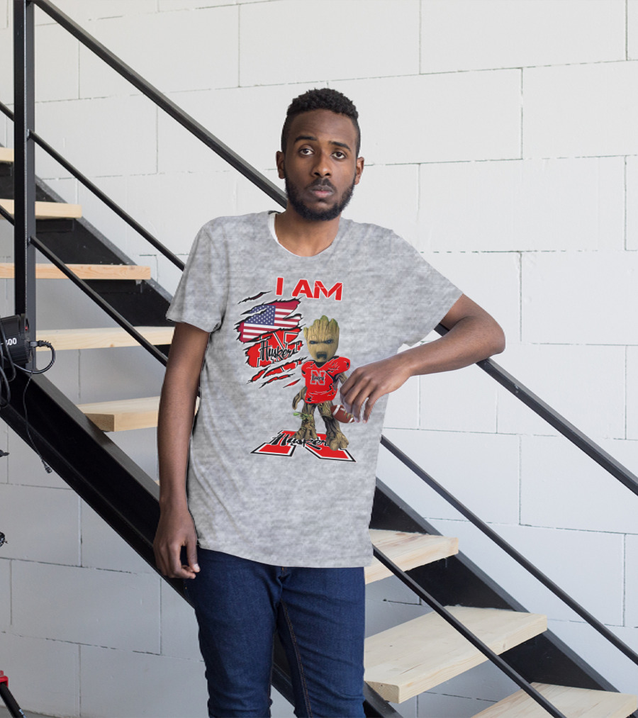 I Am Husker Baby Groot Football USA Flag T-Shirt
