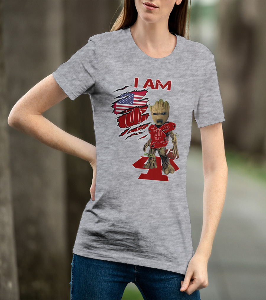 I Am Iu Hoosiers Baby Groot American Flag Football T-Shirt