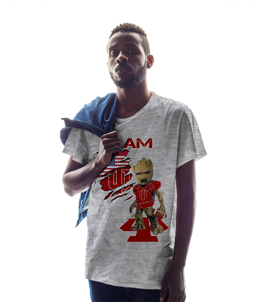 I Am Iu Hoosiers Baby Groot American Flag Football T-Shirt