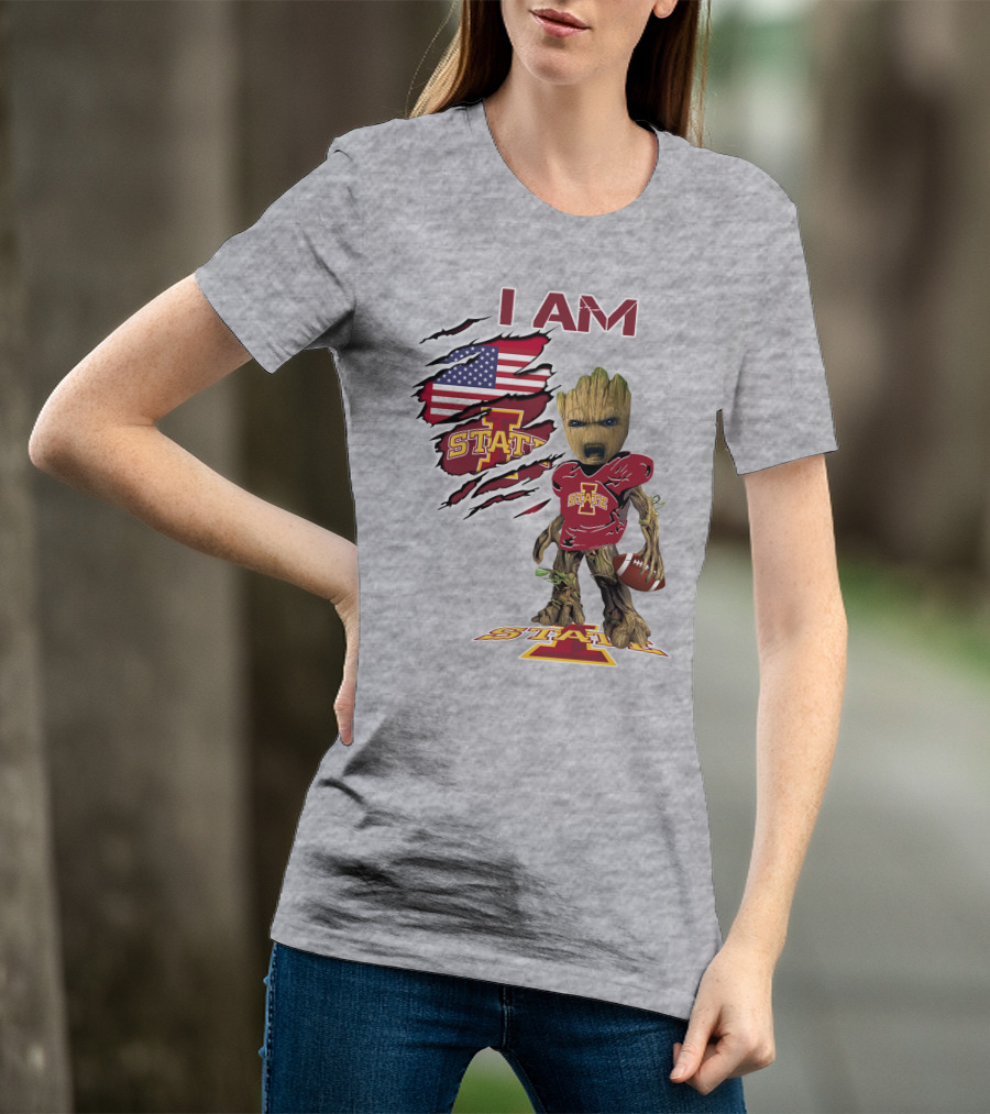 I Am Iowa State Baby Groot Football USA Flag T-Shirt