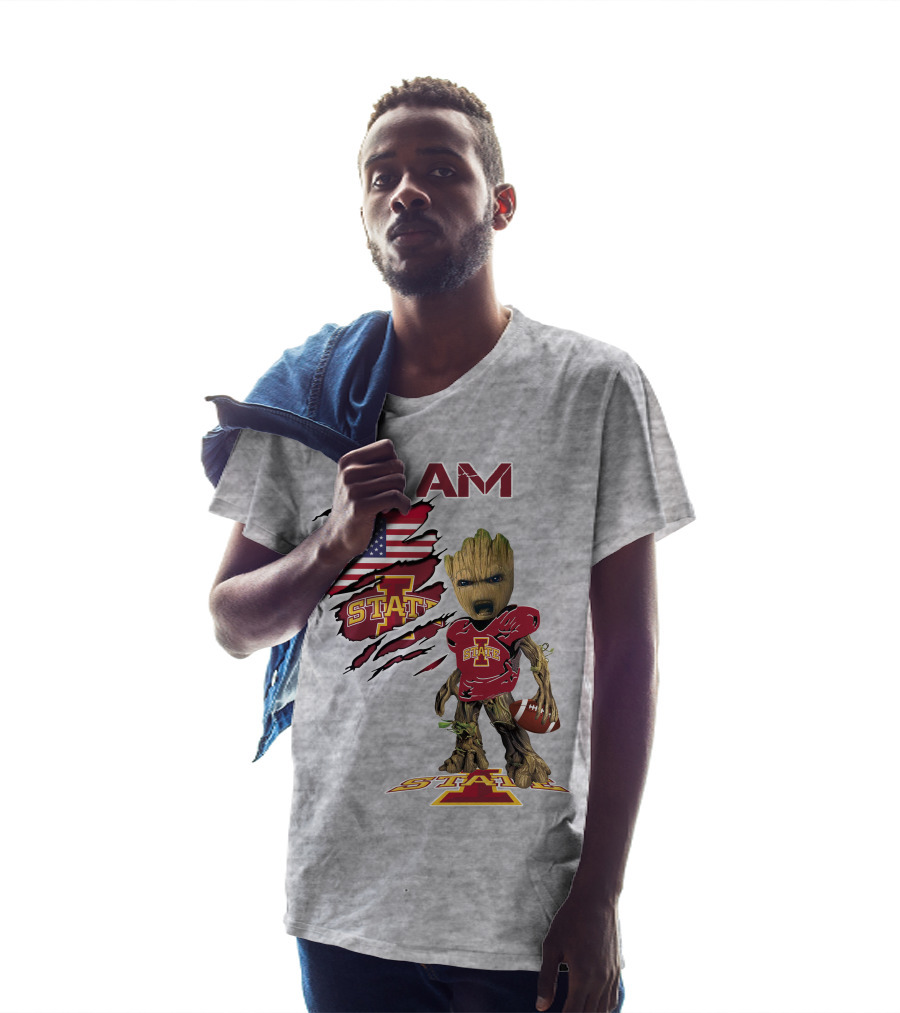 I Am Iowa State Baby Groot Football USA Flag T-Shirt