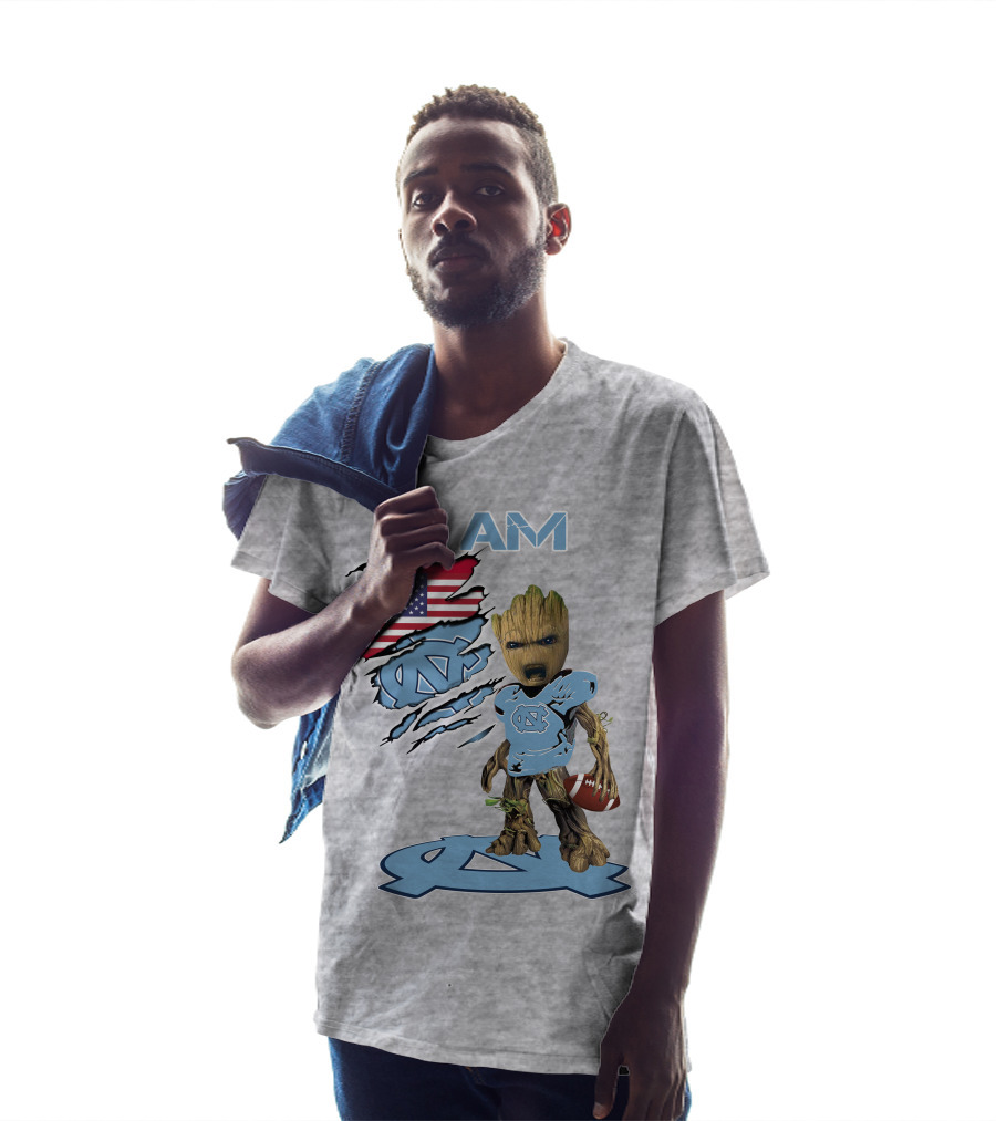 I AM Tarheel Baby Groot UNC Football USA Flag T-Shirt