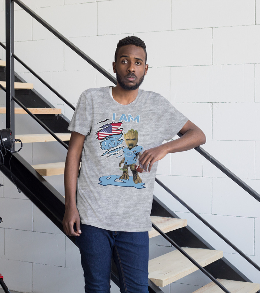 I AM Tarheel Baby Groot UNC Football USA Flag T-Shirt