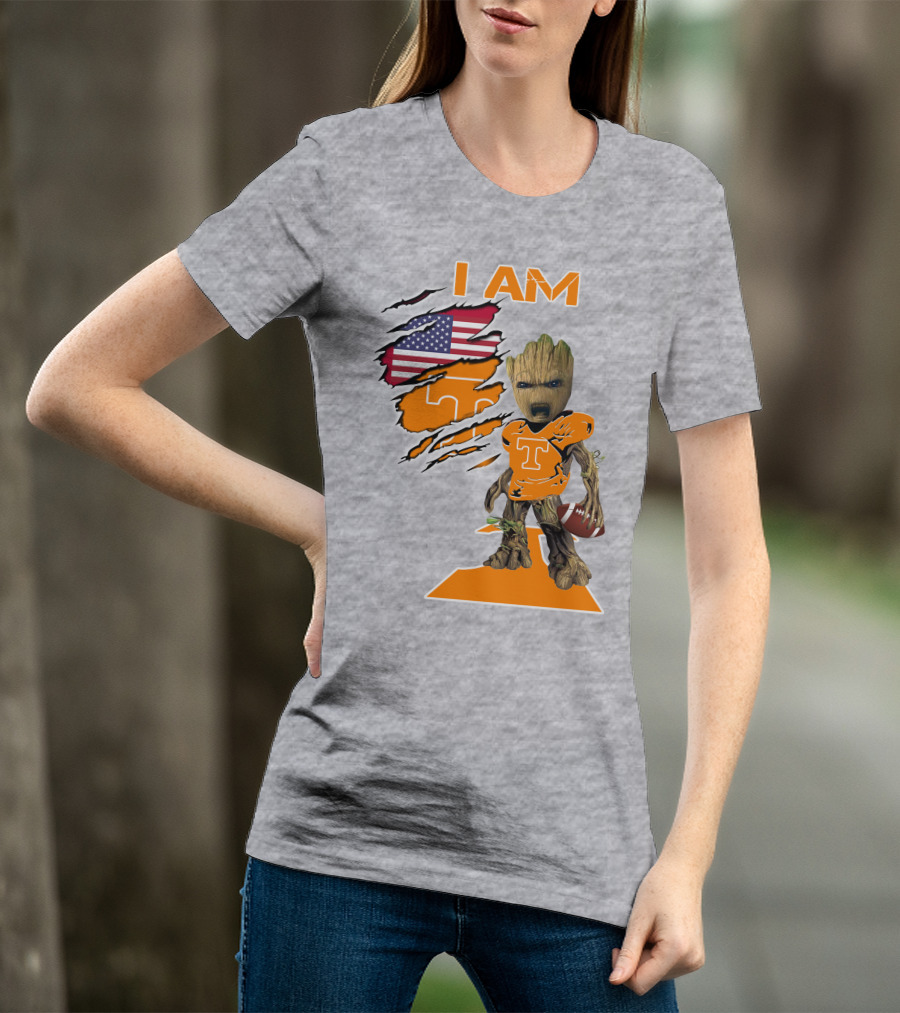 I AM Tennessee Baby Groot Football American Flag T-Shirt